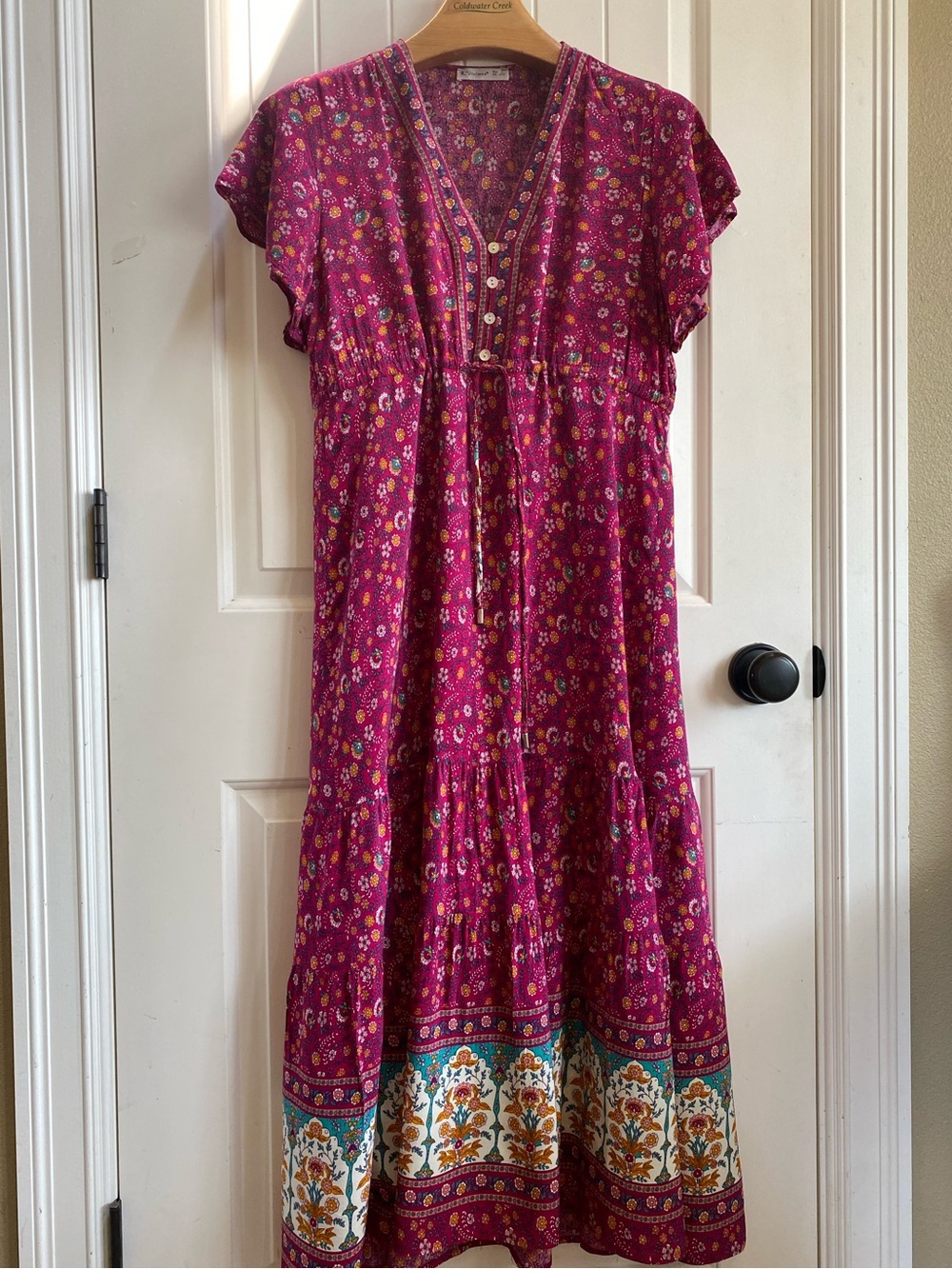 L. Vivimos Bohemian Floral Maxi Dress in Magenta Large 12/14